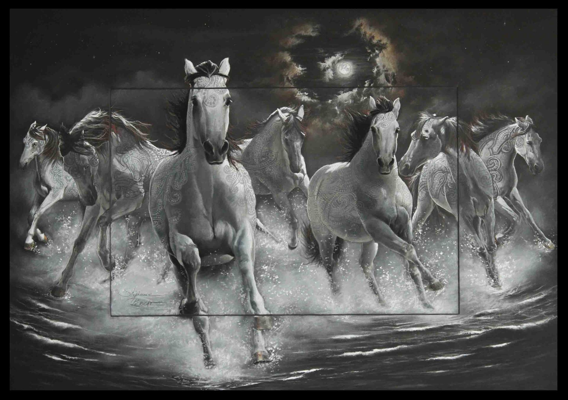Backahast, les chevaux de la lune (Celte)  -  50 x70 cm